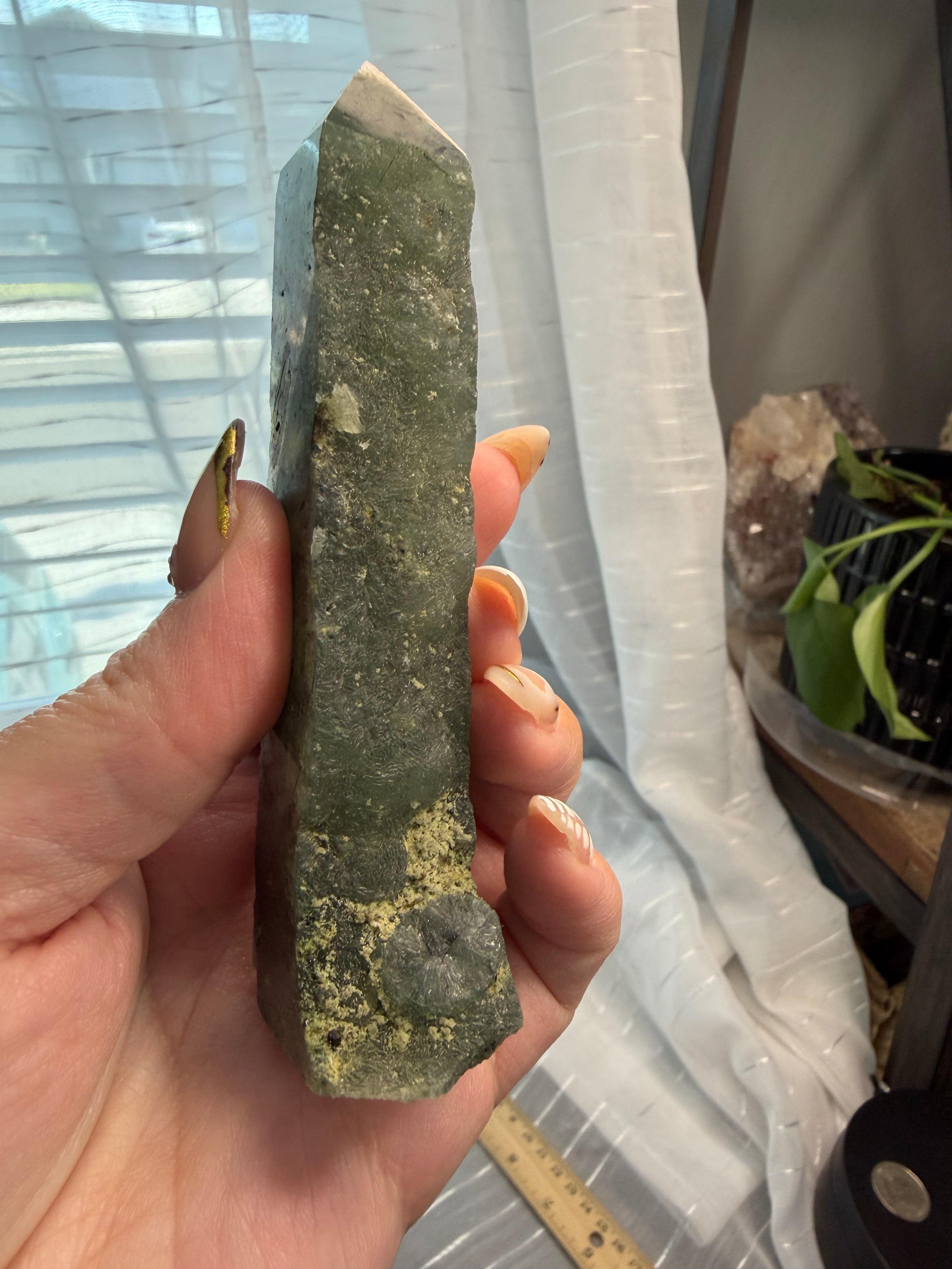 Prehnite Epidote Polished Crystal Tower 3.5" - Green Mineral Specimen
