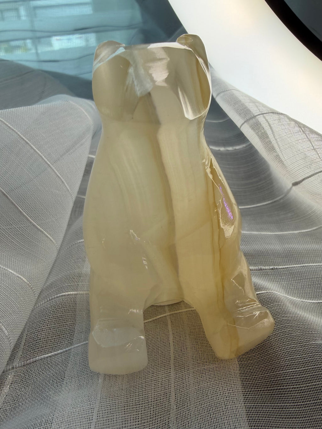 Hand Carved Amber Onyx Polar Bear from Mexico - UV Reactive Stone Figurine