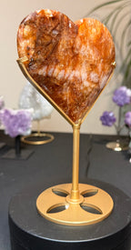 Golden Red Stone Heart on Stand - Large Polished Home Decor