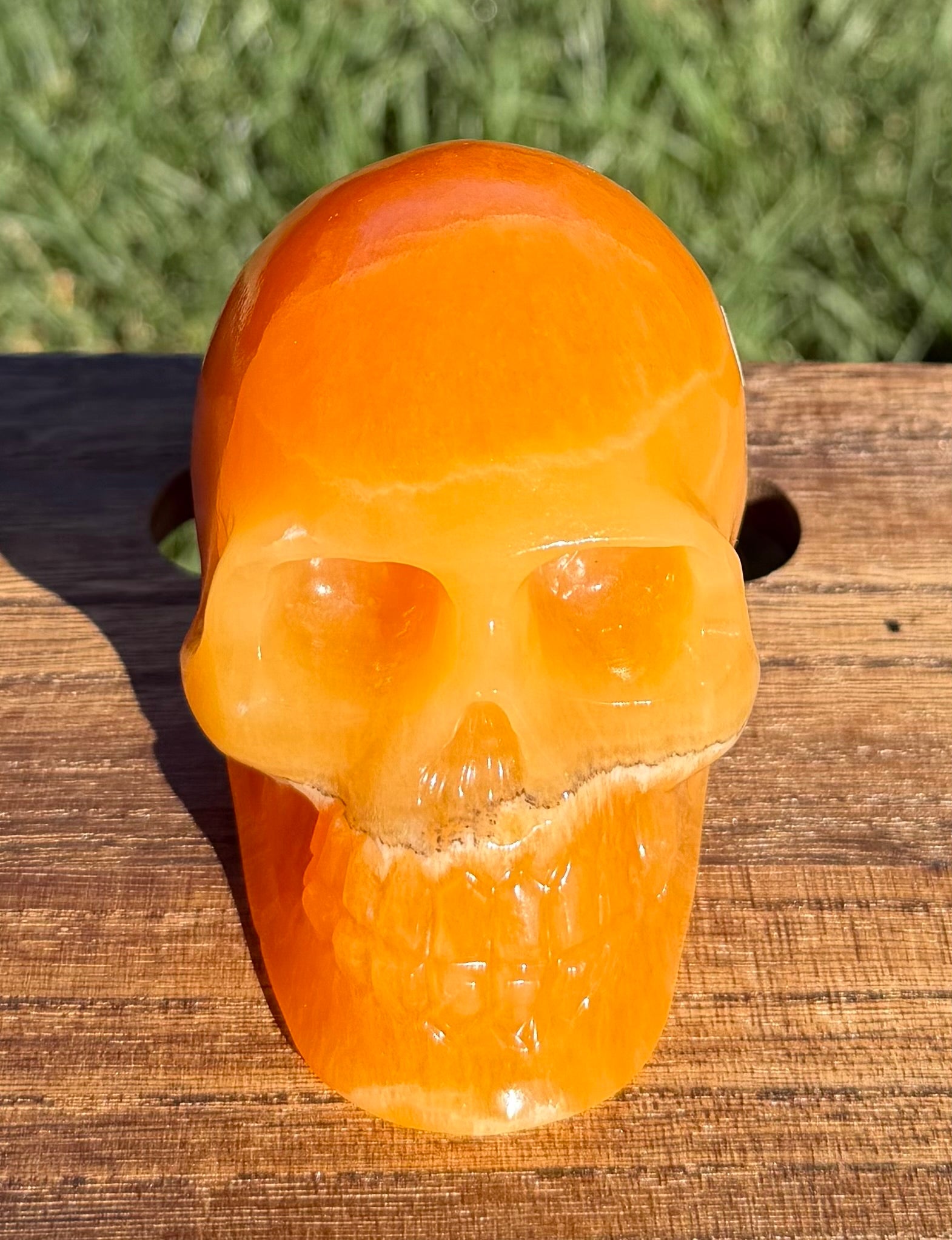 Gorgeous Honey Calcite Skull Carving - Banded Orange Calcite Crystal Skull