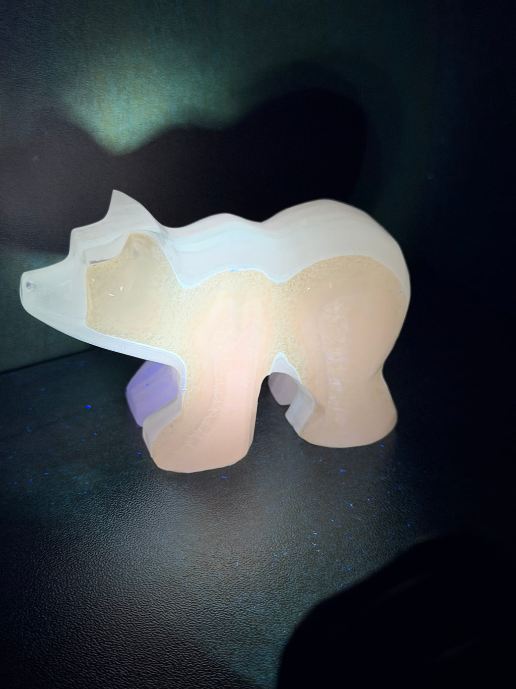 White Onyx Bear Carving - UV Reactive Banded Calcite Grizzly Figurine