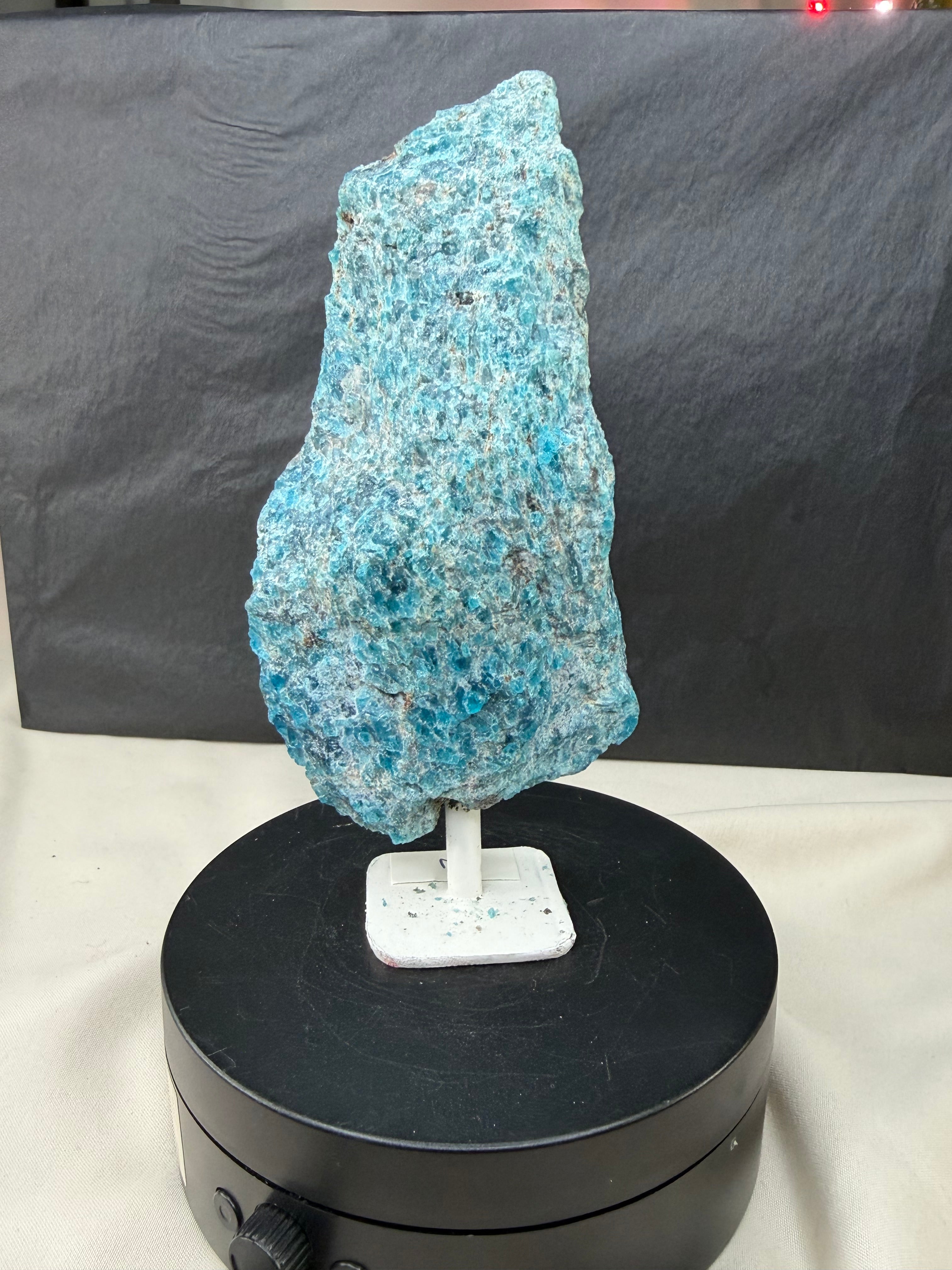 Raw Blue Apatite Stone on Stand