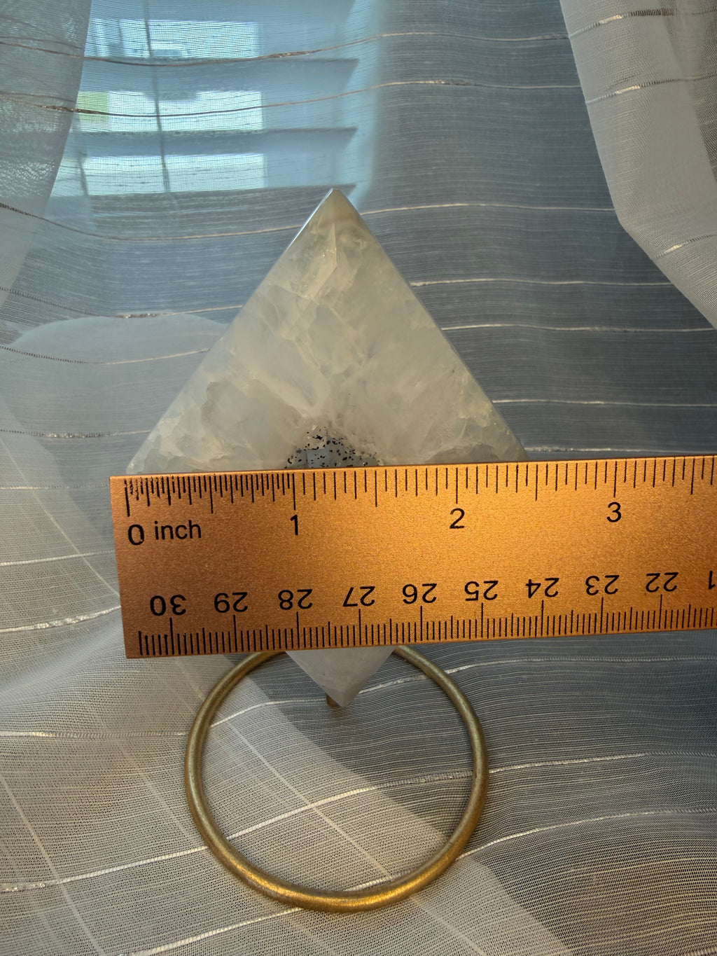 Druzy Quartz Crystal Diamond Carving on Gold Stand