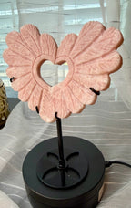 Pink Opal Angel Wing
Carving with Heart Cutout on Stand - Natural Stone Decor