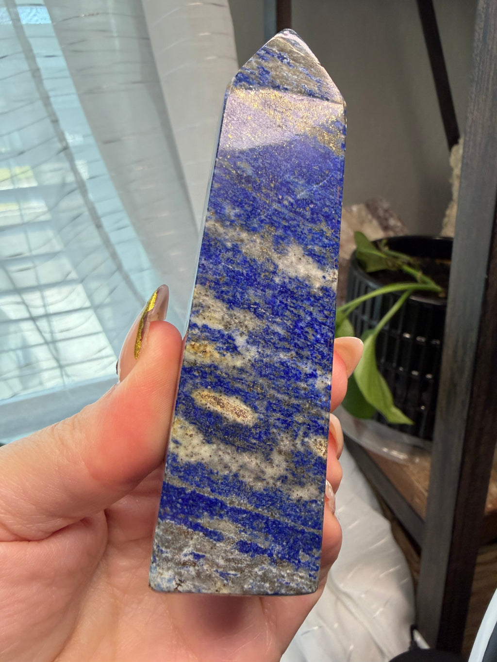 Lapis Lazuli Polished Crystal Tower 4.25" - Deep Blue with Pyrite