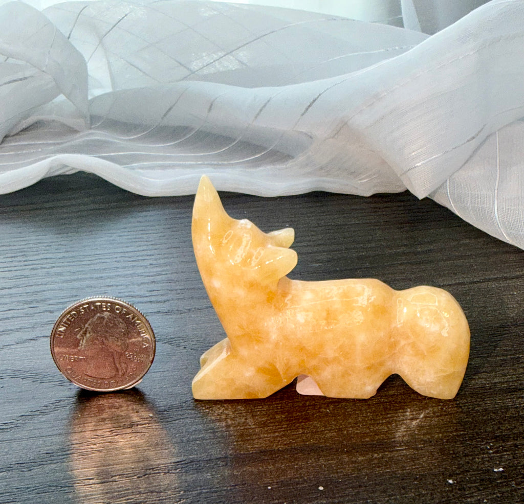 Hand Carved Natural Mexican Orange Calcite Coyote Howling Figurine Mineral Specimen