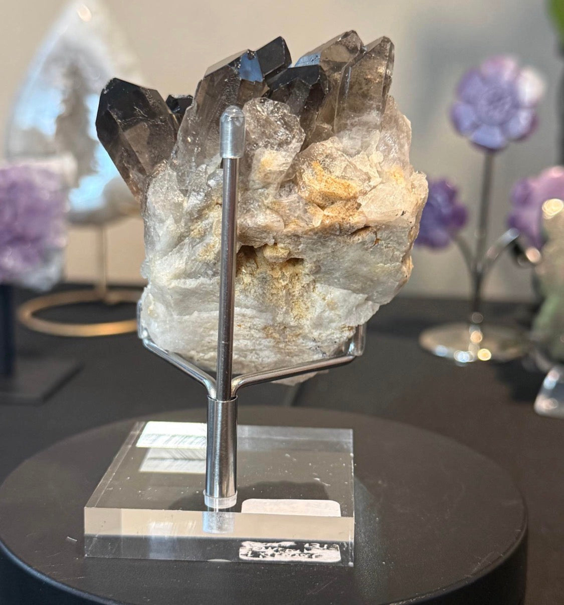 Smoky Quartz Cluster on Display Stand