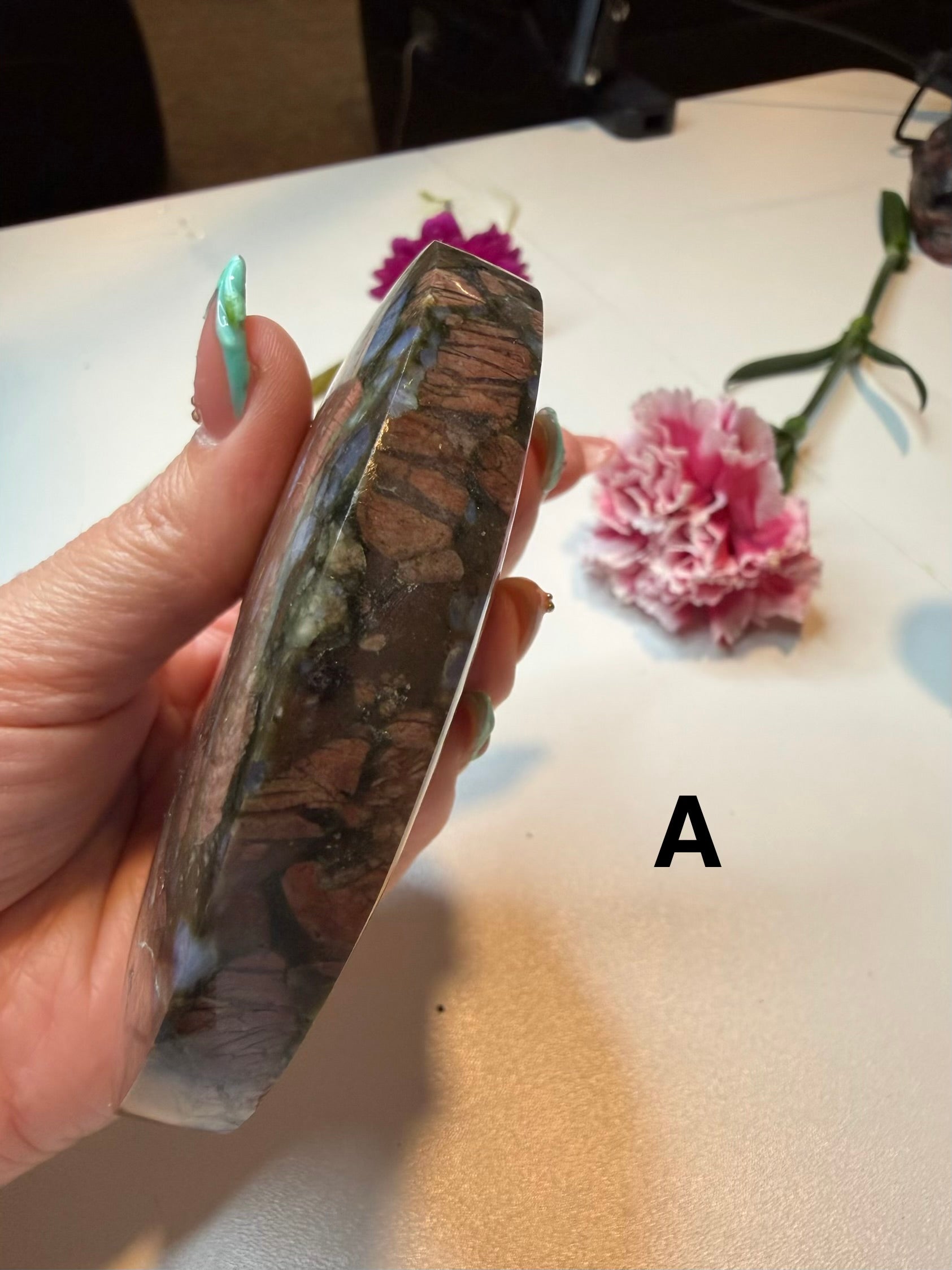 Que Sera Jasper Crescent Moon Carvings
