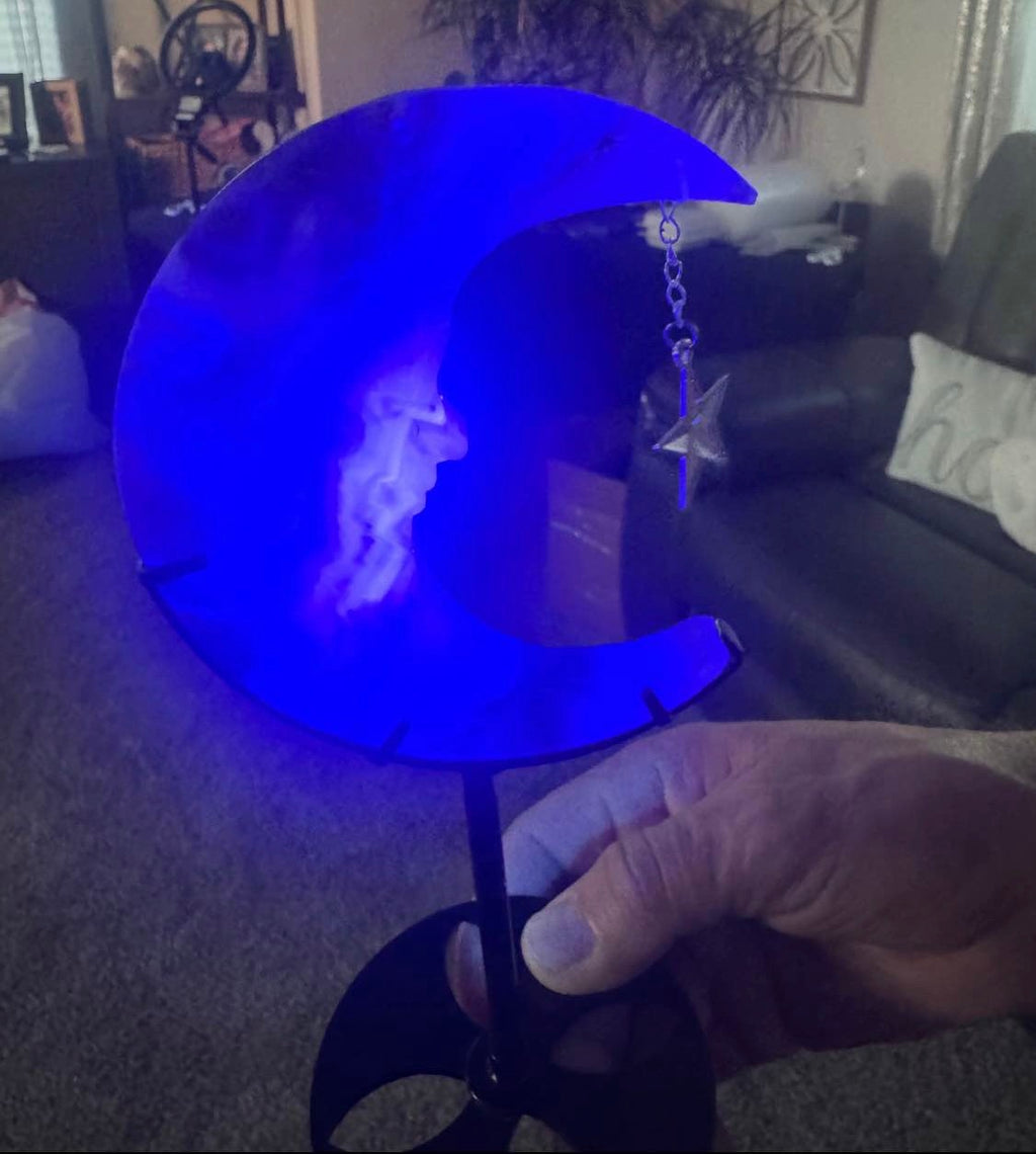 Beautiful Fluorite Crescent Moon Crystal with Star Charm