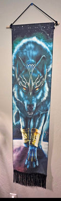 Blue Wolf King Embroidered Tapestry