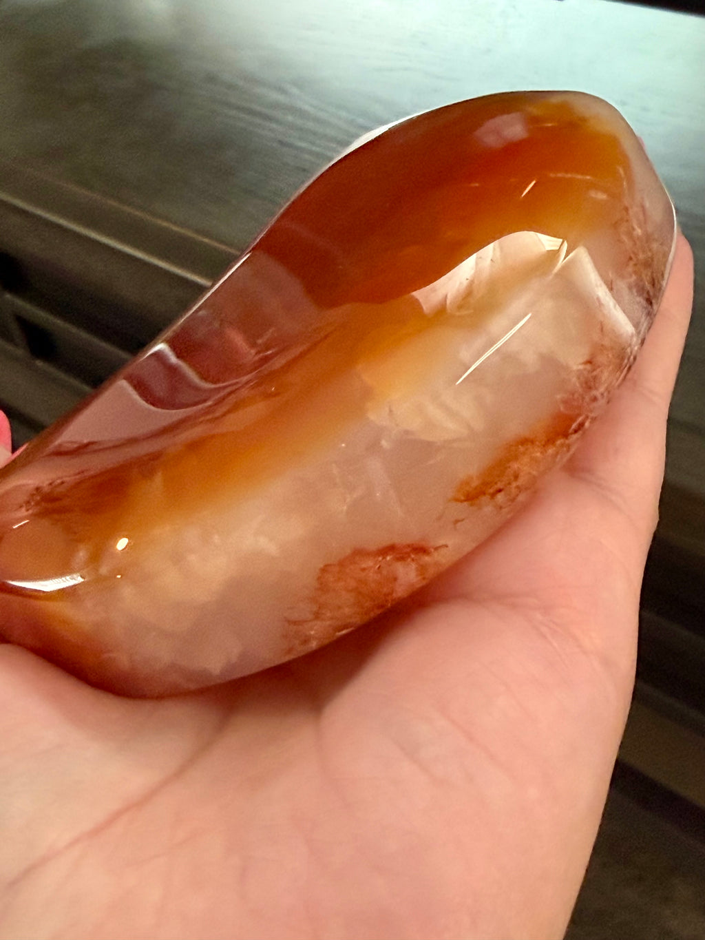 Carnelian Agate Crescent Moon on Stand - Natural Orange Stone 7" Display