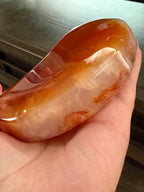 Carnelian Agate Crescent Moon on Stand - Natural Orange Stone 7" Display