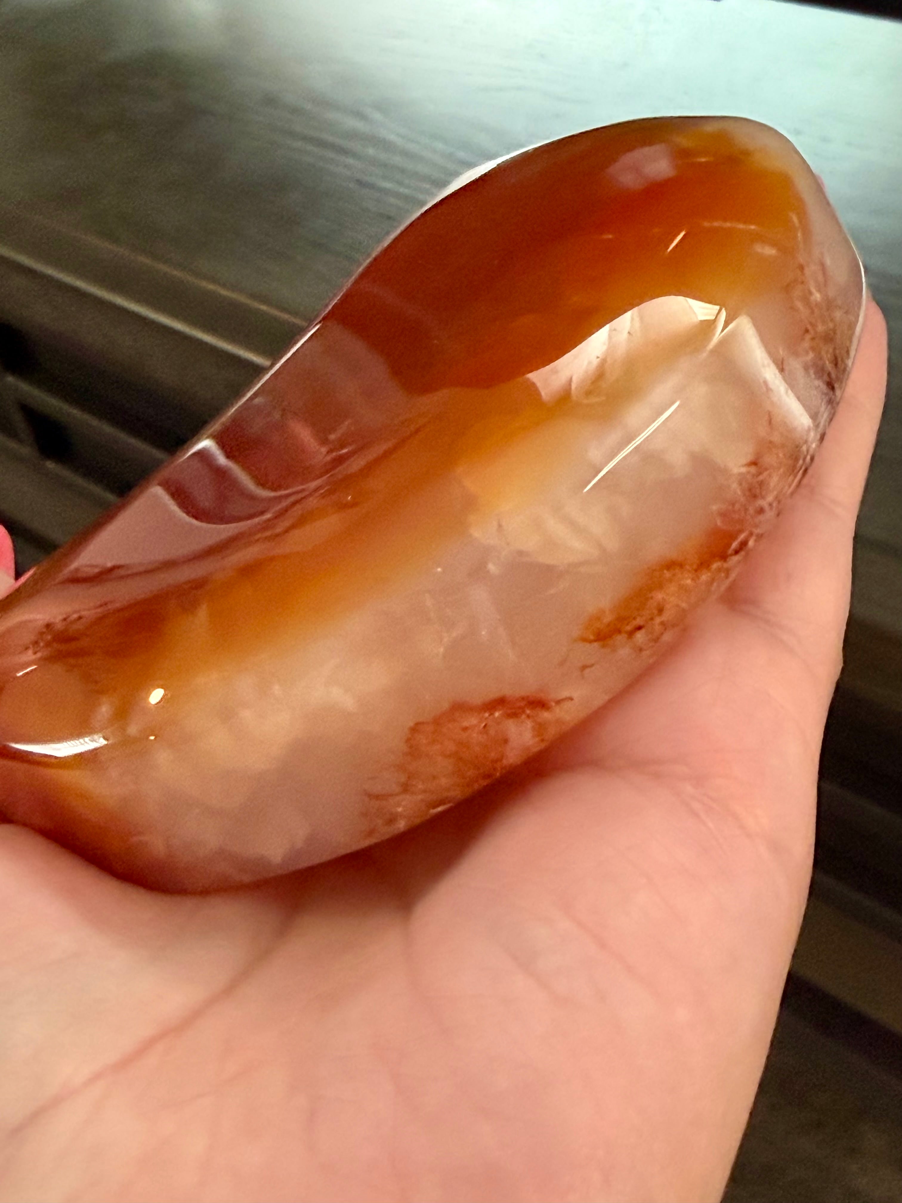 Carnelian Agate Crescent Moon on Stand - Natural Orange Stone 7" Display