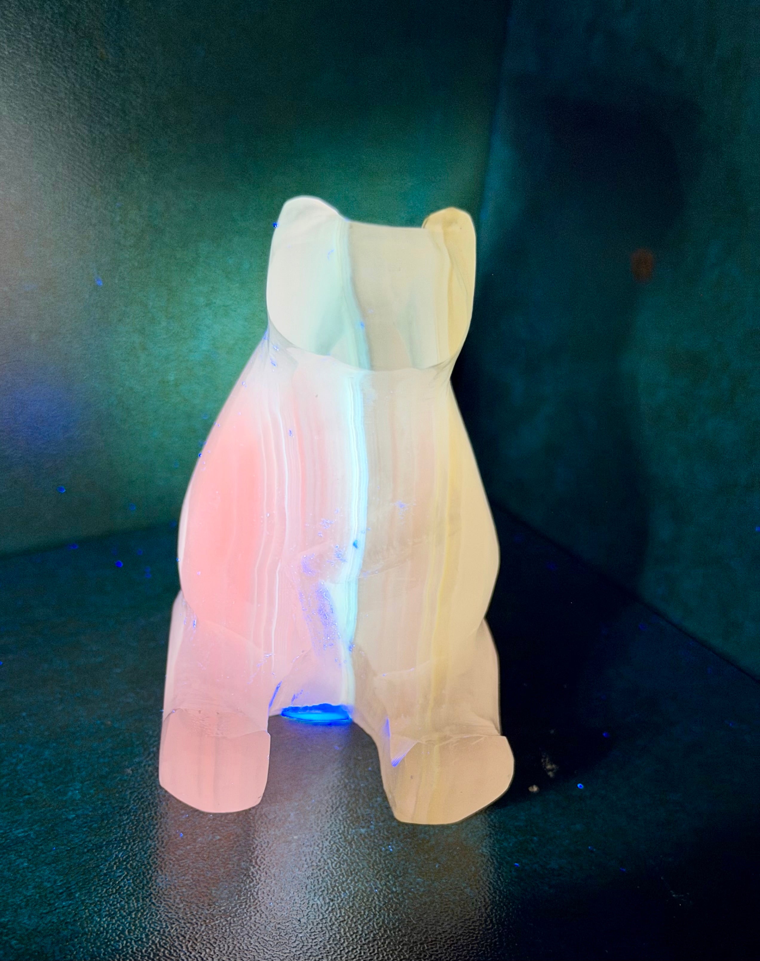 Hand Carved Amber Onyx Polar Bear from Mexico - UV Reactive Stone Figurine