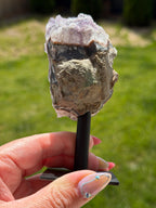 Amethyst Crystal Cluster on Metal Stand - Natural Purple Quartz Specimen