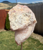 Pink Amethyst Druzy Slice on Gold Metal Stand - Natural Crystal Display