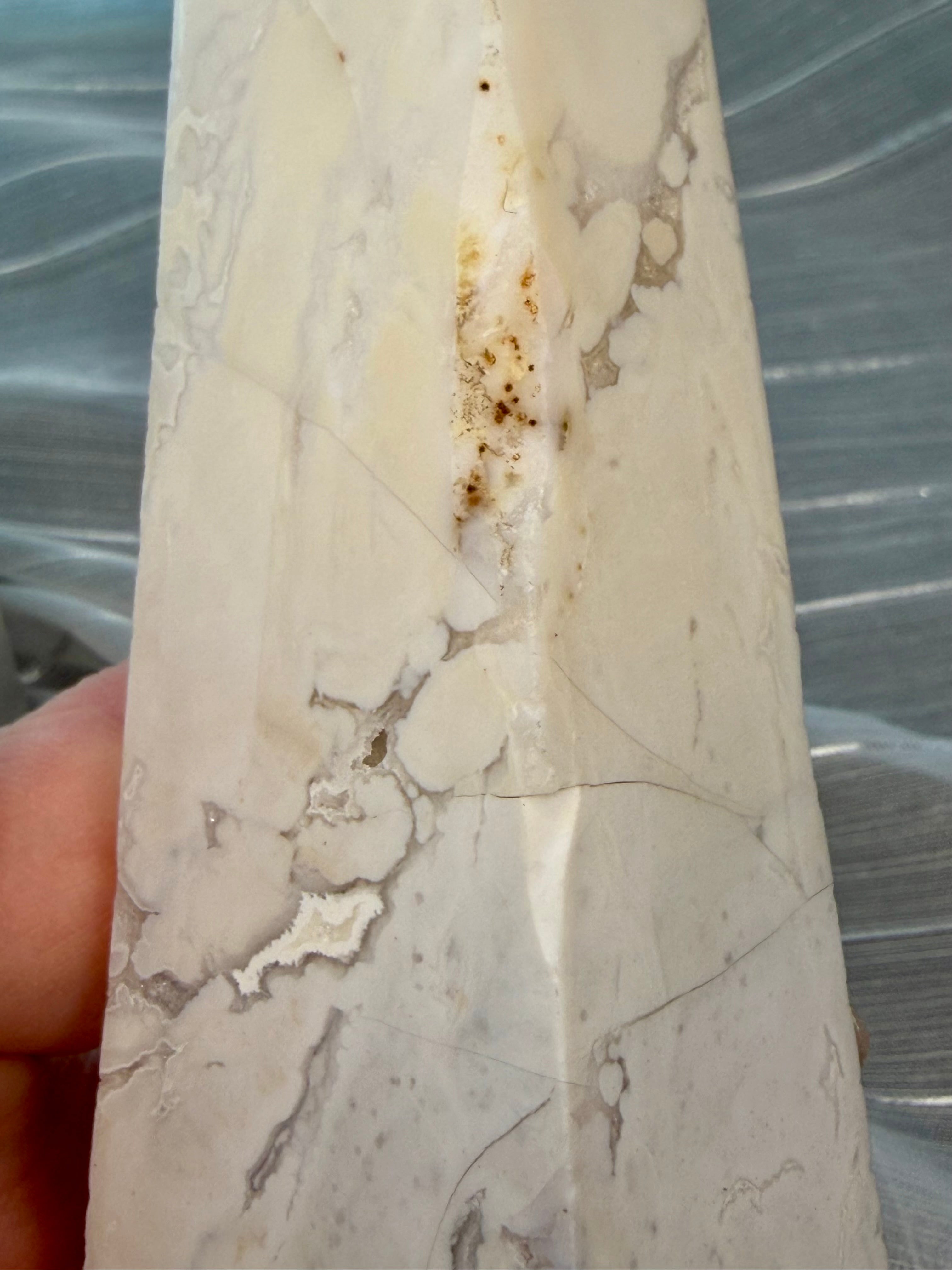 Polished White Druzy
Quartz Tower Obelisk -
Natural Mineral Specimen