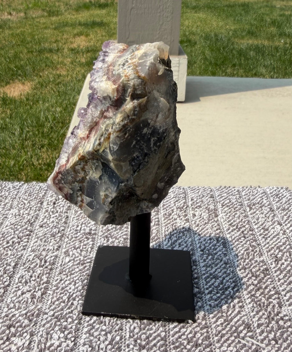 Brazilian Amethyst Cluster on Metal Stand - Natural Crystal Display 12.5 oz