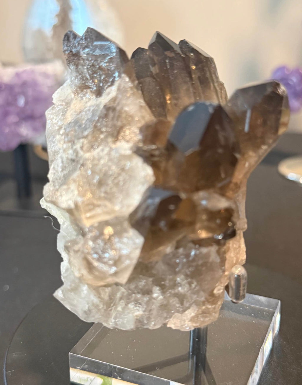 Smoky Quartz Cluster on Display Stand