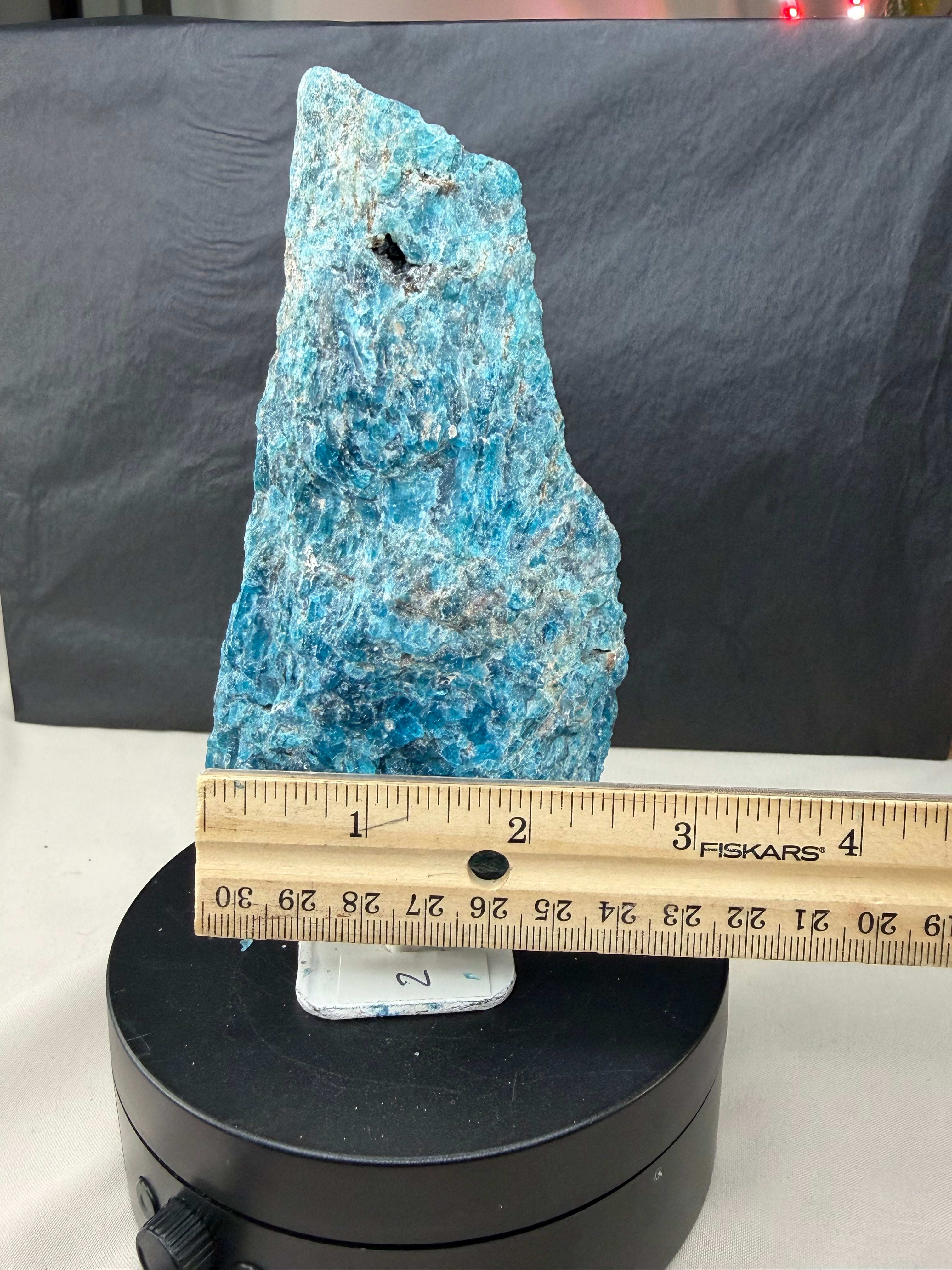 Raw Blue Apatite Stone on Stand