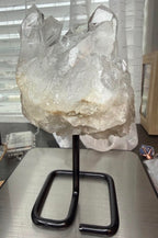 Large Brazilian Clear Quartz Crystal Cluster on Black Metal Stand - 2 lb 10.5 oz Natural Stone Decor