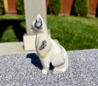 Zebra Calcite Sitting Cat Carving from Mexico - UV Reactive Stone Figurine