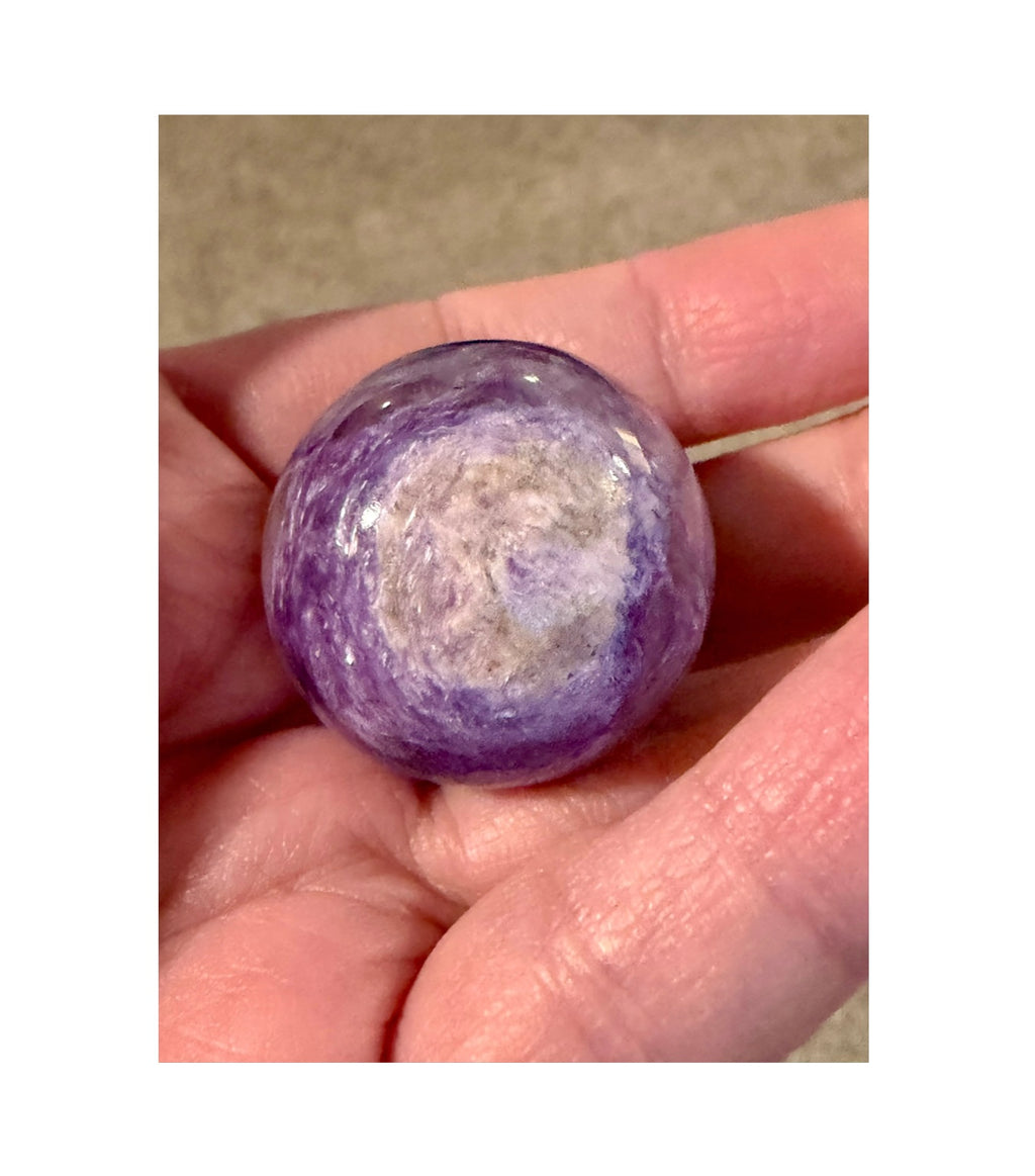 29mm AB Grade Russian Charoite Sphere - Purple Silky Crystal Ball with Stand