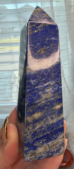 Lapis Lazuli Polished Crystal Tower 4.25" - Deep Blue with Pyrite