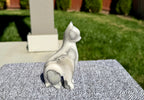 Zebra Calcite Sitting Cat Carving from Mexico - UV Reactive Stone Figurine