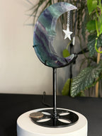 Beautiful Fluorite
Moon Carving with Dangling Metal Star
