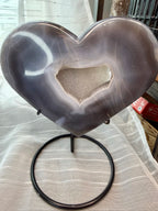 Gorgeous XL Druzy Blue Agate Heart on Stand - 2lb 11oz Banded w/ Sparkly Crystal Pocket