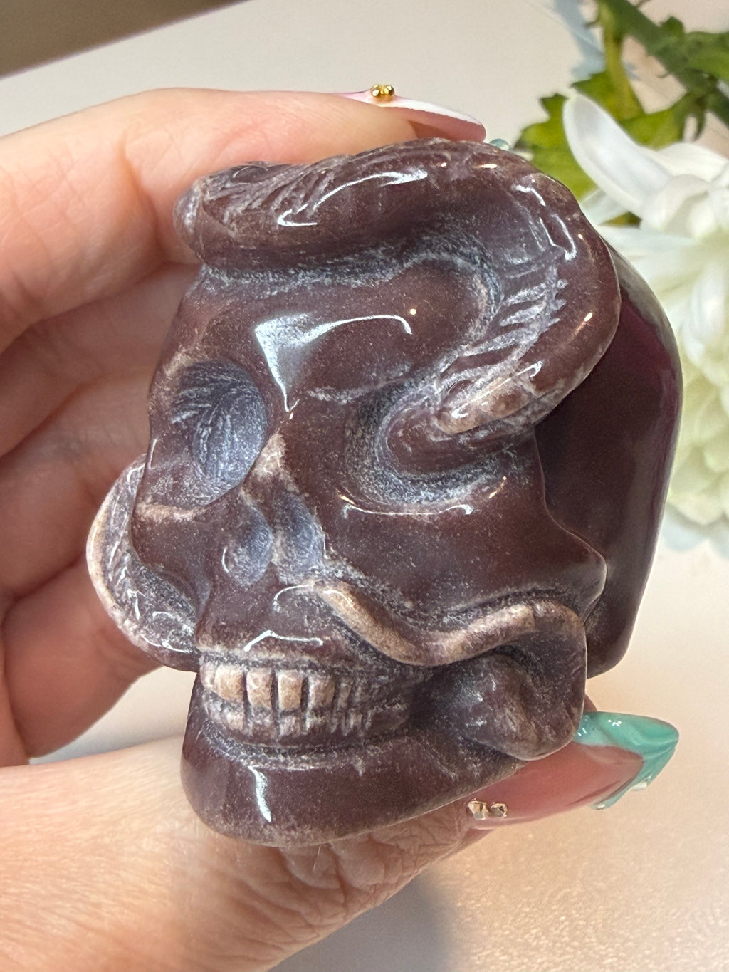 Purple Aventurine Snake Skull Carving! Unique piece!