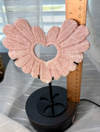 Pink Opal Angel Wing
Carving with Heart Cutout on Stand - Natural Stone Decor