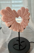 Pink Opal Angel Wing
Carving with Heart Cutout on Stand - Natural Stone Decor