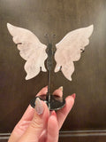 Rose Quartz Butterfly Wings on Metal Stand - Carved Natural Stone Decor
