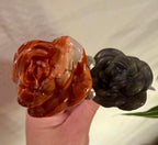 Labradorite and Red Jasper Carved Stone Roses on Metal Stem - Natural Stone Flower Decor