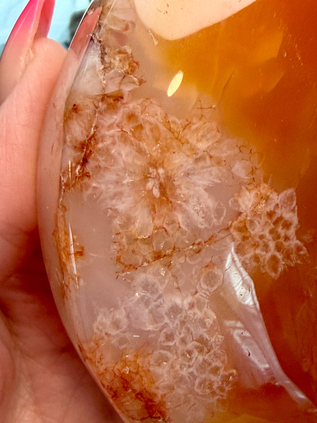 Carnelian Agate Crescent Moon on Stand - Natural Orange Stone 7" Display