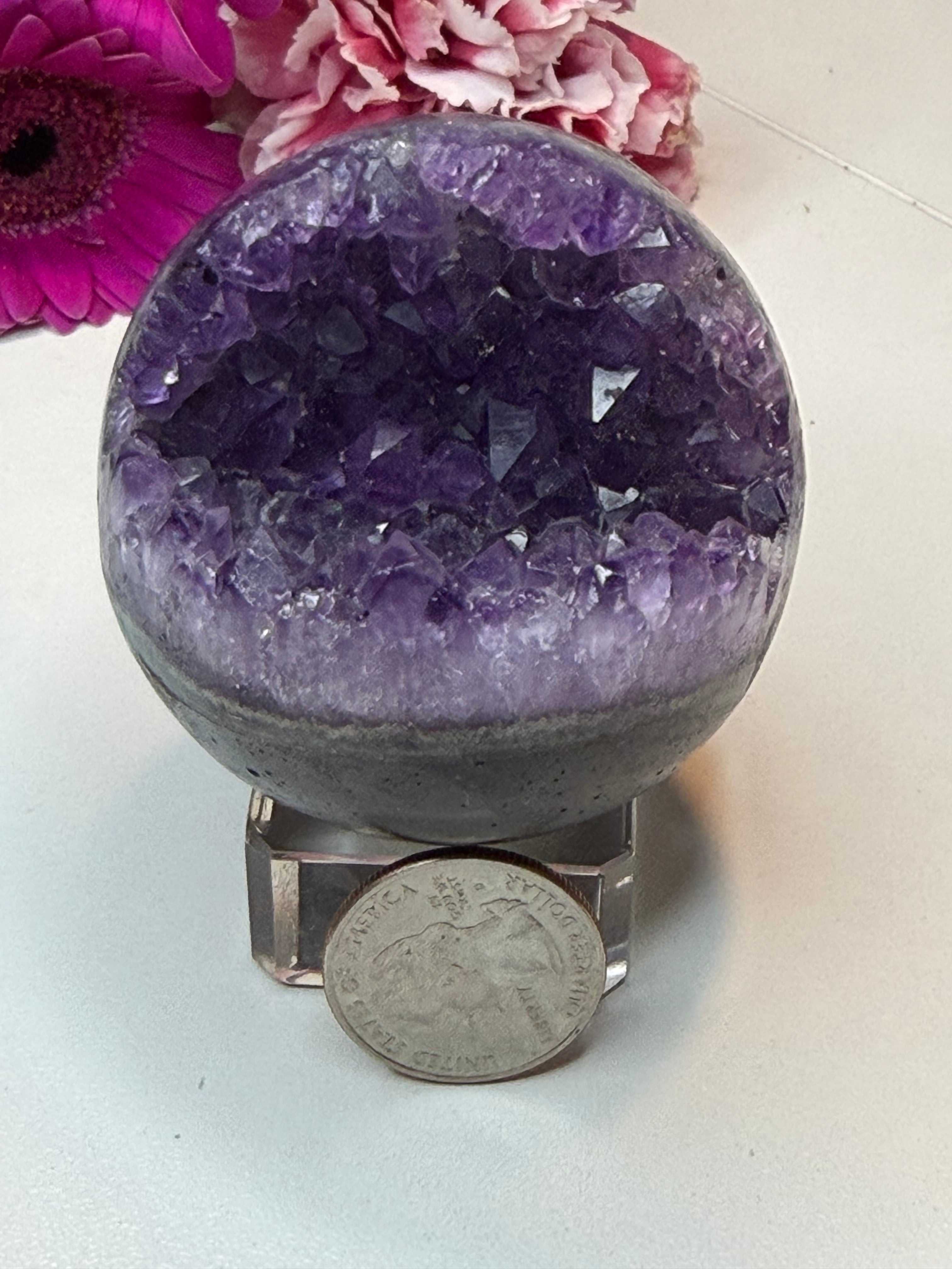 Amethyst ‘Pac-Man’ Geode Sphere with Stand - 60 mm