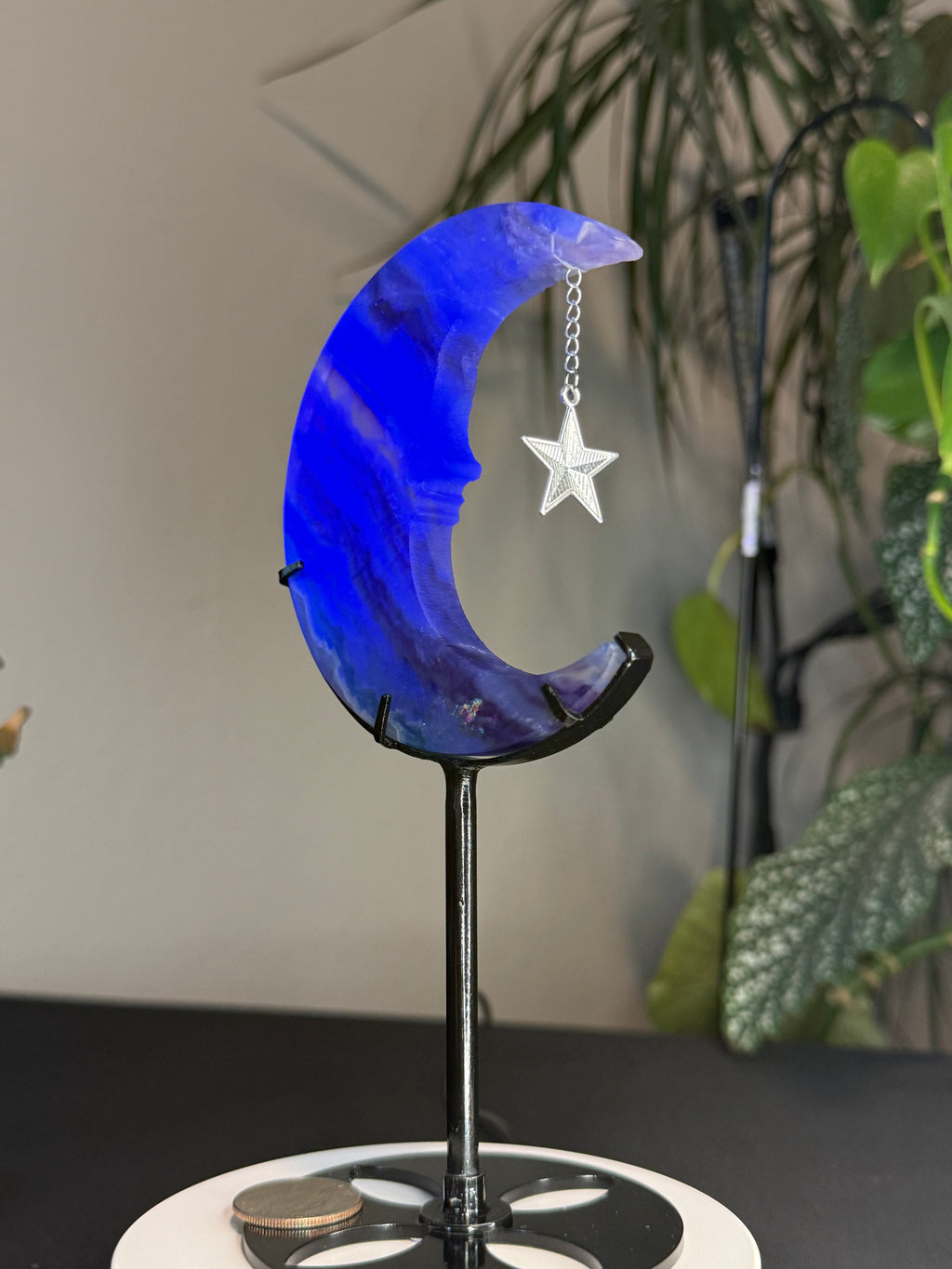 Beautiful Fluorite
Moon Carving with Dangling Metal Star