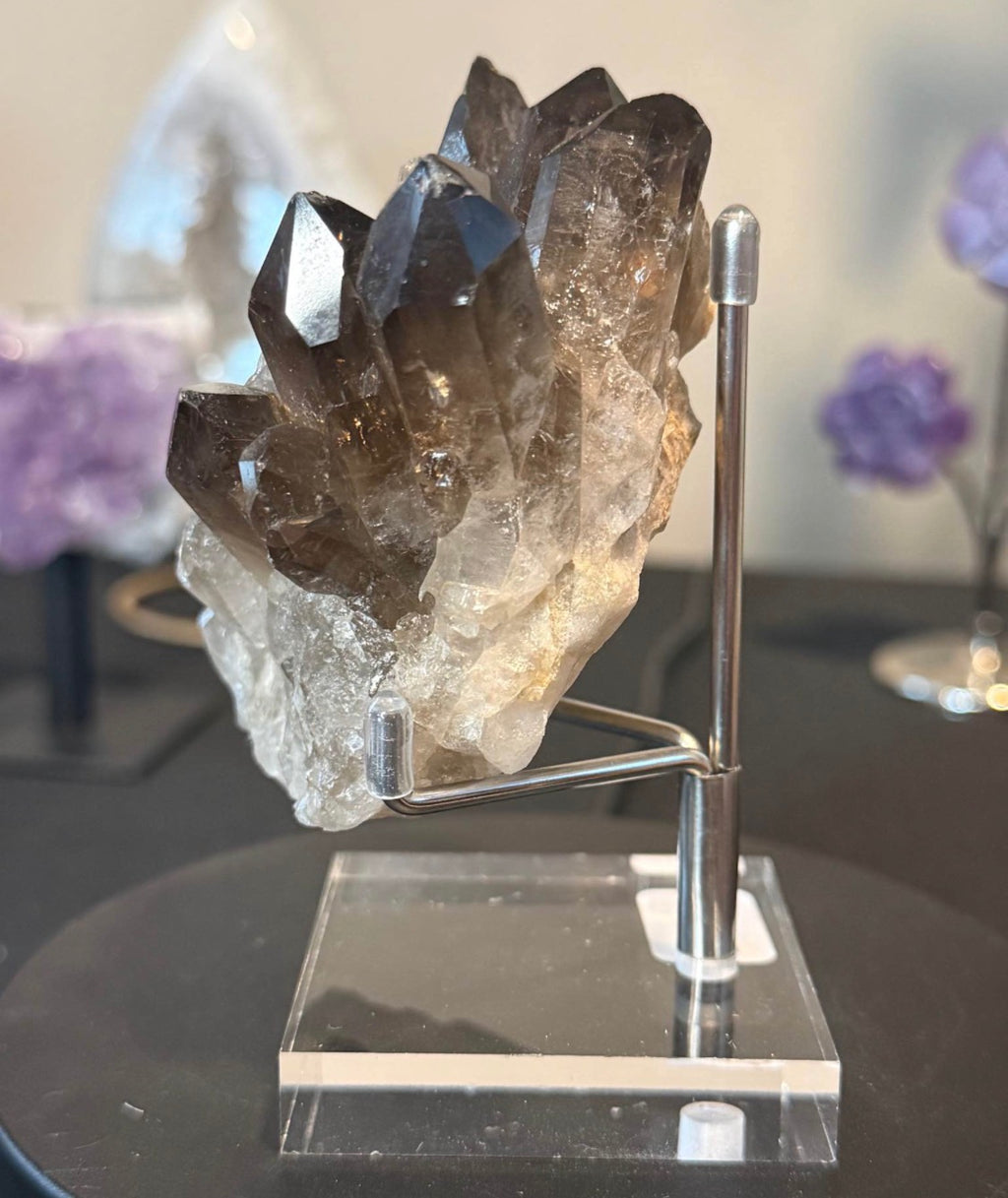 Smoky Quartz Cluster on Display Stand