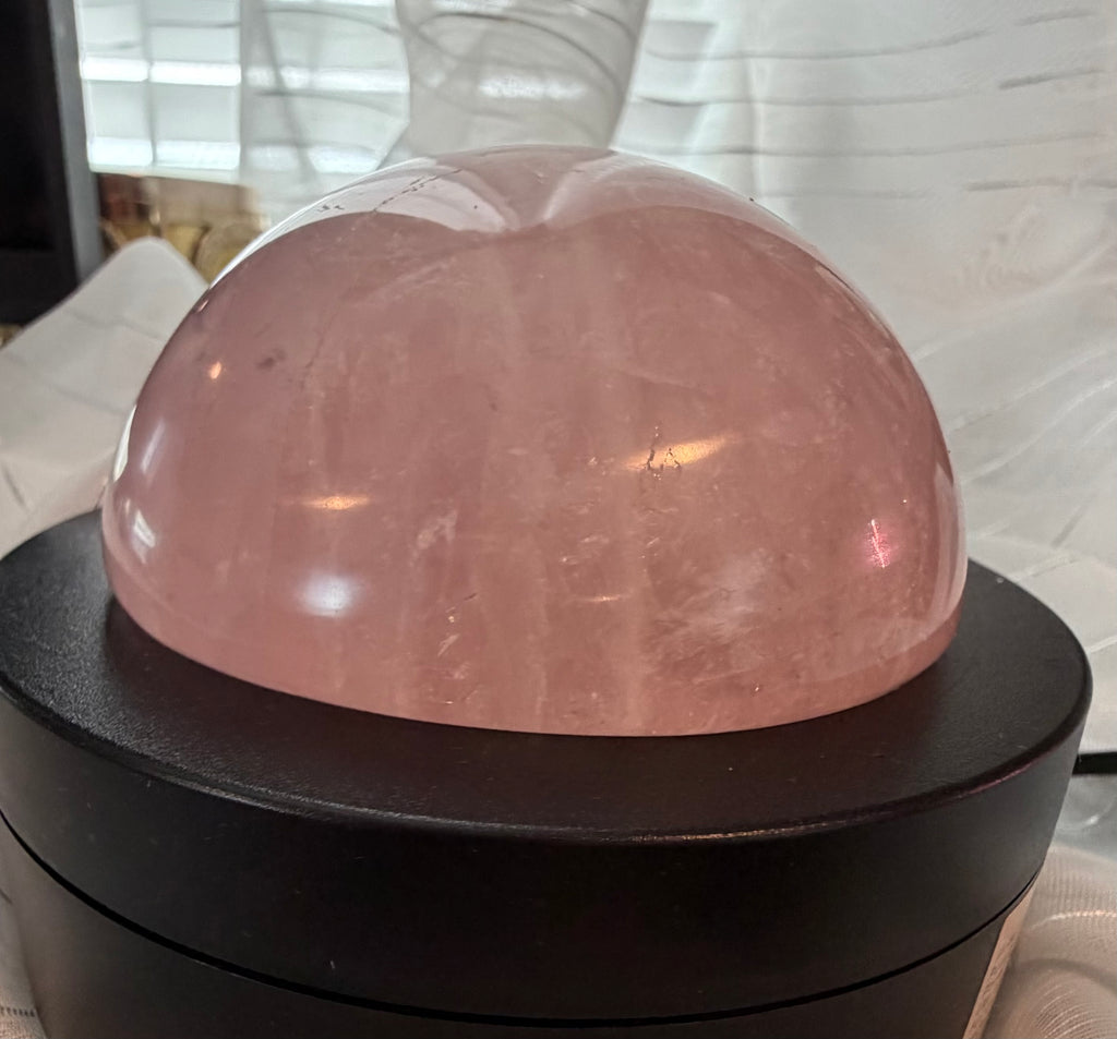 Large Rose Quartz Half Sphere Stone - Polished Pink Dome