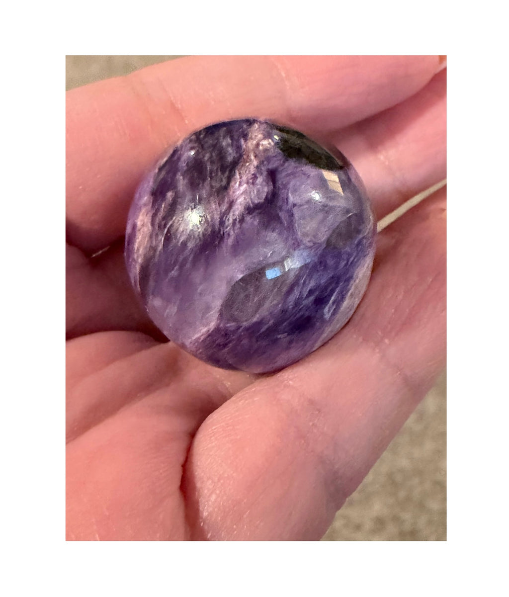 29mm AB Grade Russian Charoite Sphere - Purple Silky Crystal Ball with Stand