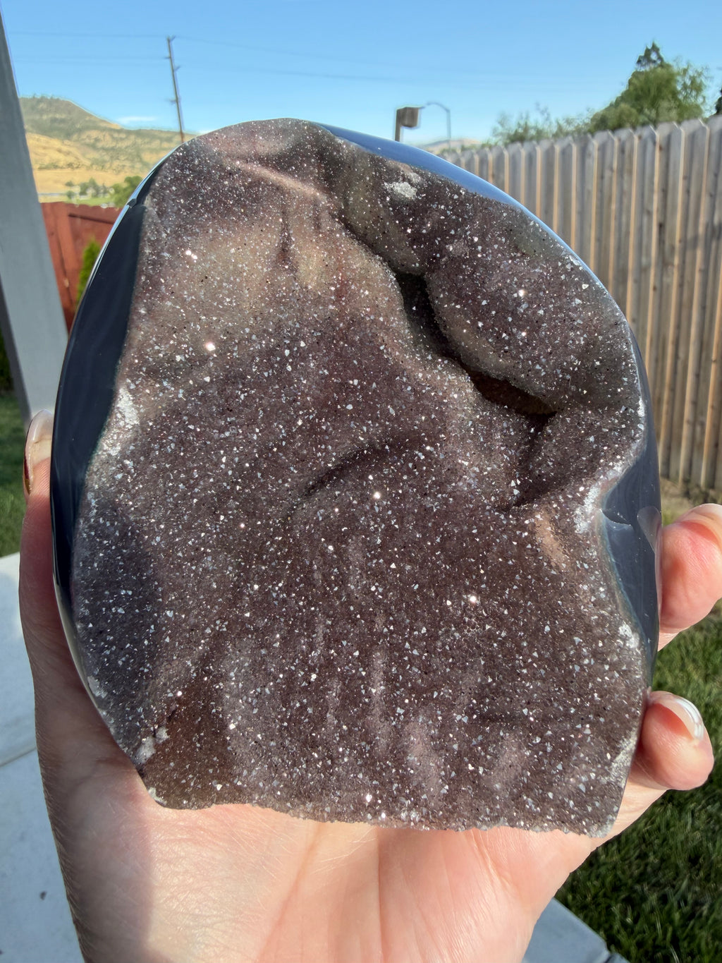 Stunning Large Brazilian Amethyst Druzy on Blue Banded Agate Freeform - 2 lbs 2 oz