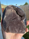 Stunning Large Brazilian Amethyst Druzy on Blue Banded Agate Freeform - 2 lbs 2 oz