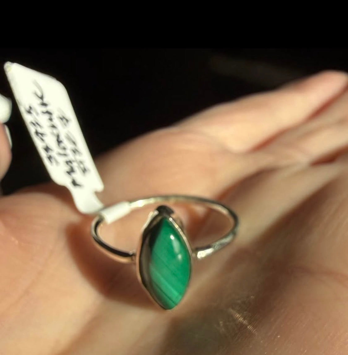 Stunning Malachite Marquise Sterling Silver Ring