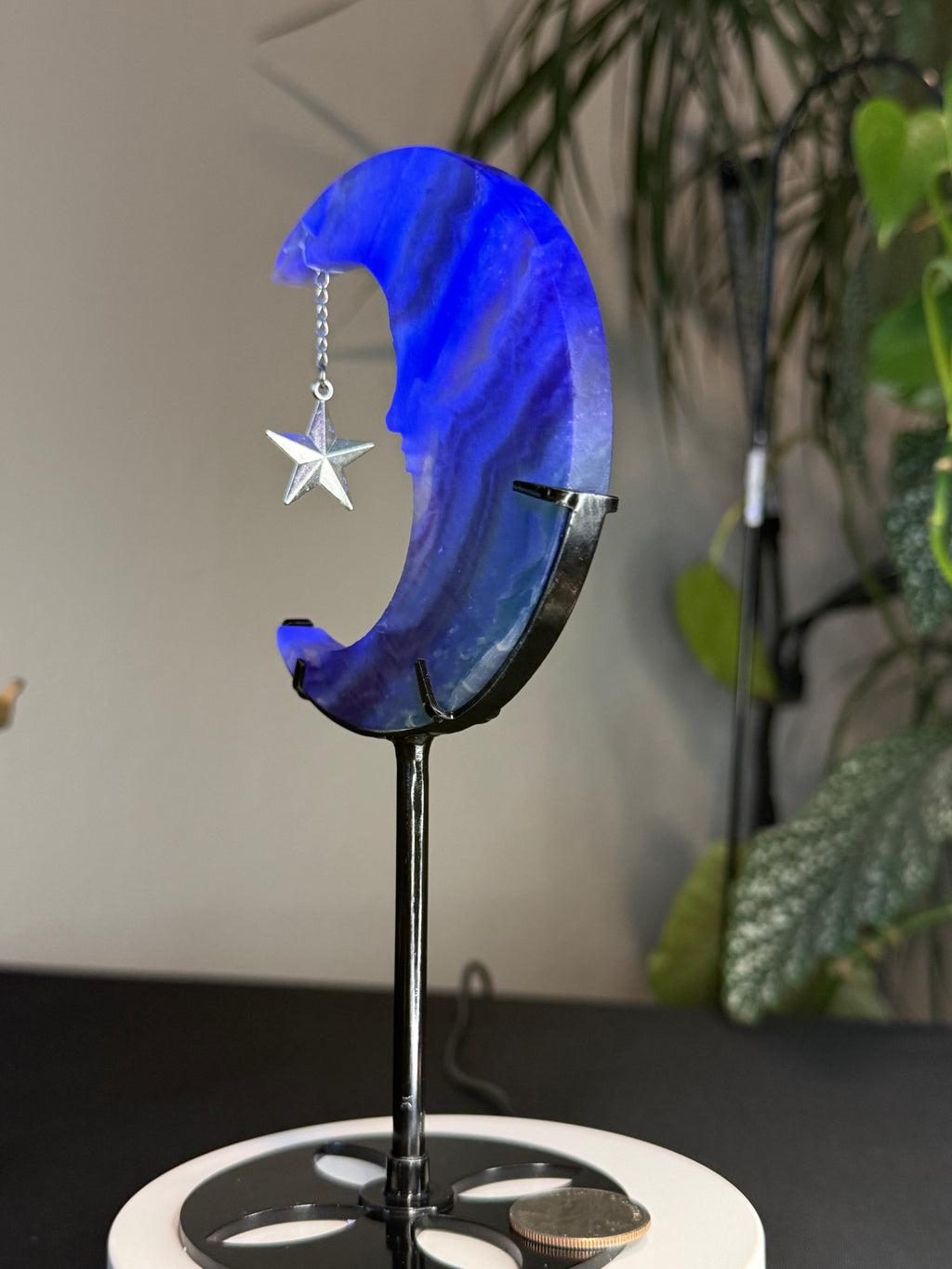 Beautiful Fluorite
Moon Carving with Dangling Metal Star