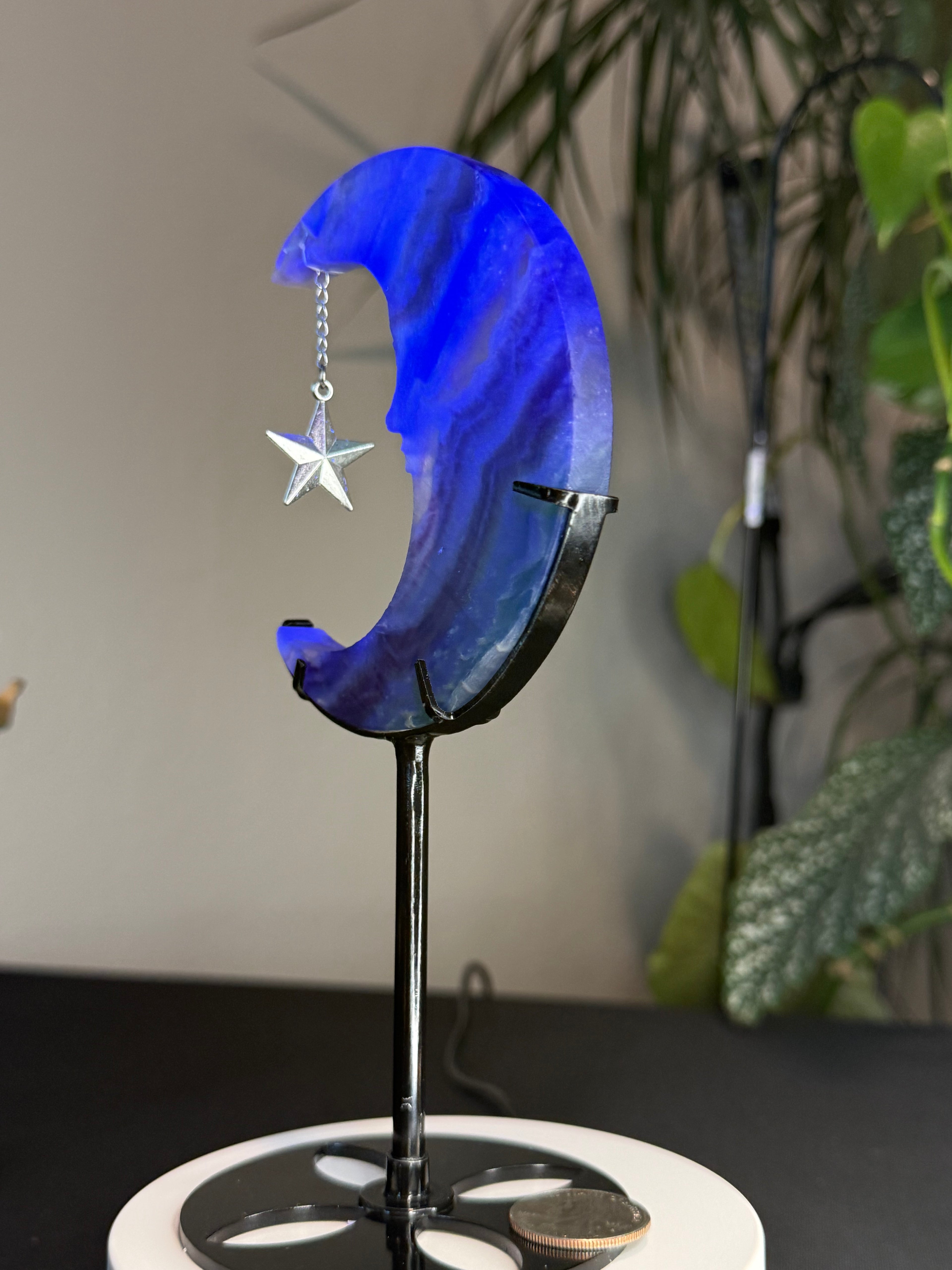 Beautiful Fluorite
Moon Carving with Dangling Metal Star