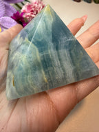 Imperfect Blue Onyx Pyramid - Natural Banded Stone Carving for Home Decor