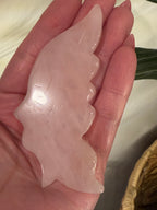 Rose Quartz Butterfly Wings on Metal Stand - Carved Natural Stone Decor
