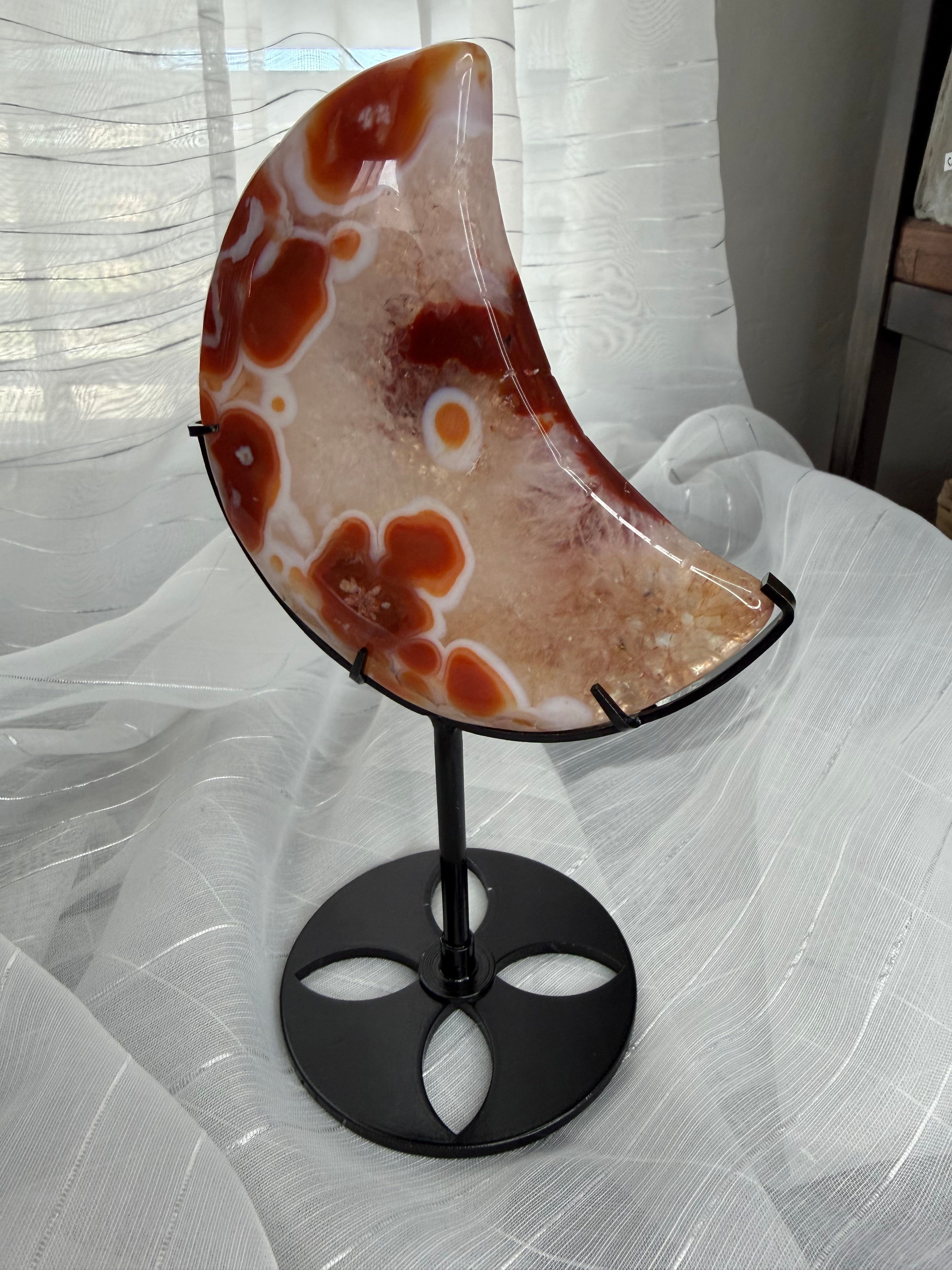 Carnelian Agate Crescent Moon with Stand